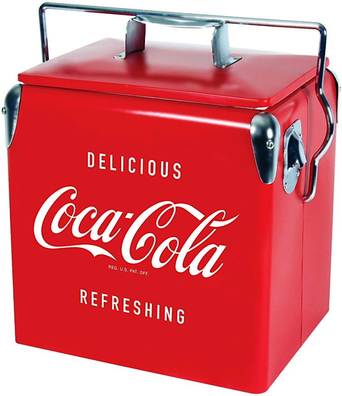 Photo 1 of Coca Cola Retro Ice Chest Cooler with Bottle Opener 13 L /14 Quart Vintage Style Ice Bucket for Camping, Picnic, Beach, RV, BBQs, Tailgating and Fishing
