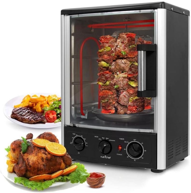 Photo 1 of NutriChef PKRT97 Upgraded Multi-Function Rotisserie Vertical Countertop Oven with Bake, Turkey Thanksgiving, Broil Roasting Kebab Rack with Adjustable Settings, 2 Shelves 1500 Watt-PKRT97, 1500W
