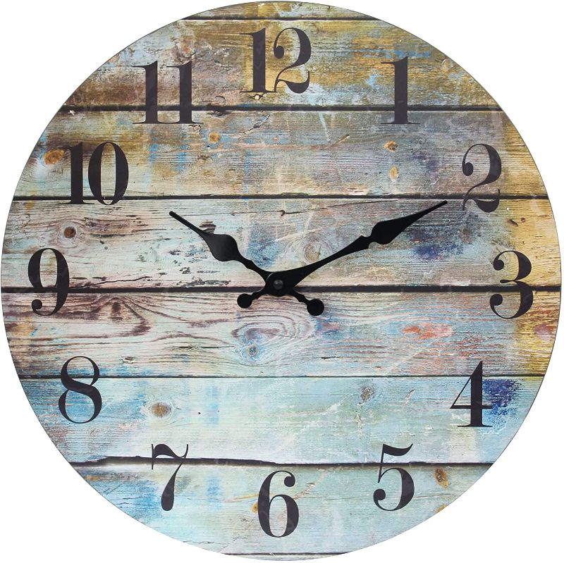 Photo 1 of Stonebriar Vintage Farmhouse Wooden 14 Inch Round Battery Operated Hanging Wall Clock
