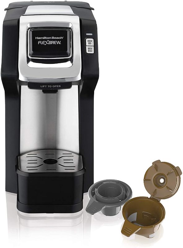 Photo 1 of Hamilton Beach 49979 FlexBrew Single-Serve Coffee Maker Compatible with Pod Packs and Grounds, Black & Chrome
