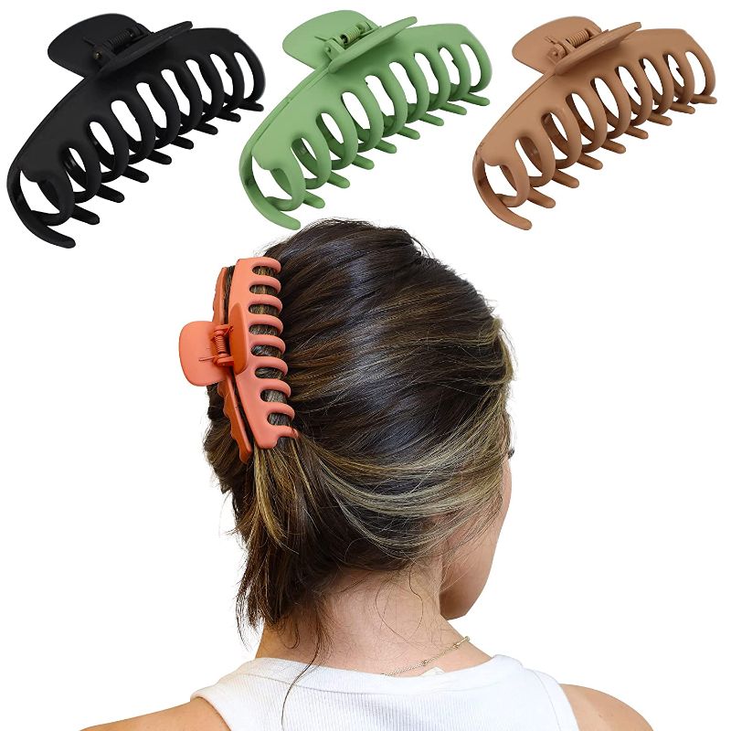 Photo 1 of TWO PACK: Large Hair Claw Clips - Matte NonSlip Claw Clip for Thick Hair, Big Hair Clip Set of 4
