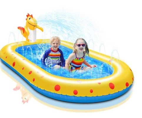 Photo 1 of 43/67 Inch Inflatable Sprinkler Pool for Kids, 3 in 1 Upgraded Inflatable Dolphin/Dinosaur Splash Water Pad Outdoor Water Play Mat Toys for Toddler Baby Kids
