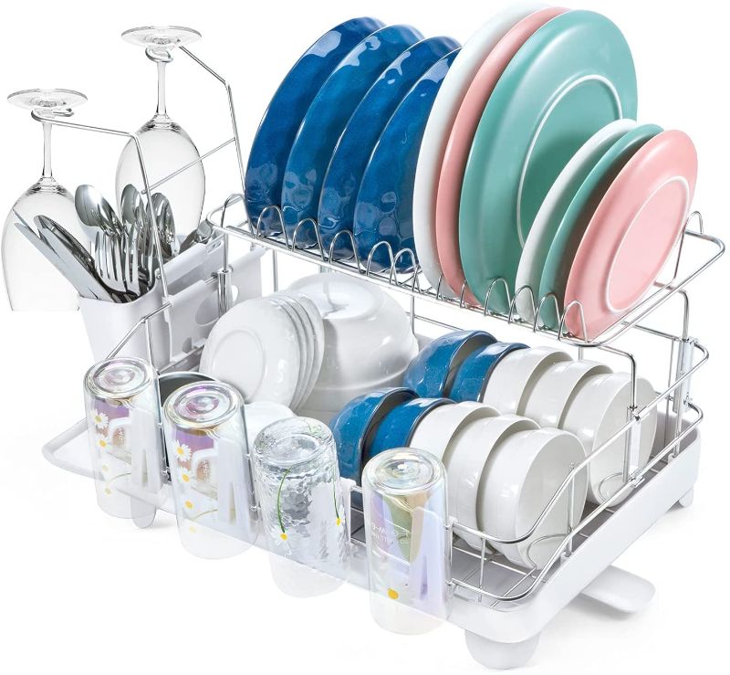 Photo 1 of 2-Tier Dish Drying Rack, Ohuhu Stainless Steel Kitchen Dish Rack and Drainboard Set, 27" x 13" x 13" Extra Large Dish Drainer for Kitchen Counter, Sink Dish Racks with Drainage Spout & Utensil Holder
