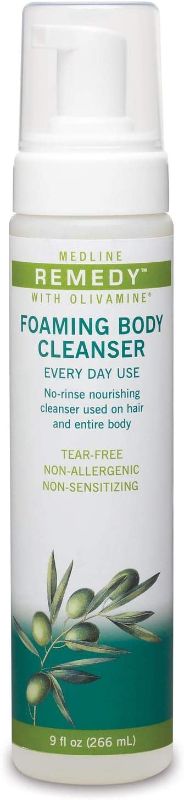 Photo 1 of *cap is cracked, SEE last picture*
Medline Remedy Olivamine Foaming Body Cleanser, 9 fl. oz., 2 pk