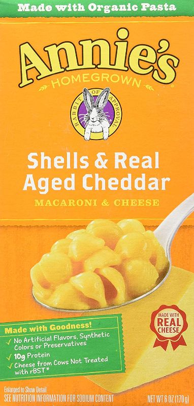 Photo 1 of *EXPIRES July 2022*
Annie's Homegrown Shells and Real Aged Wisconsin Cheddar, 6 Ounce, 6 pk
