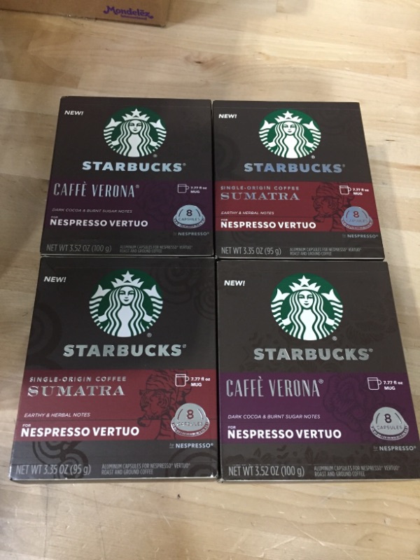 Photo 2 of *EXPIRATION DATES 07 2022 and 08 2022*
Starbucks Coffee Capsules for Nespresso Vertuo Machines — Dark Roast Variety Pack — 4 boxes (32 coffee pods total)
