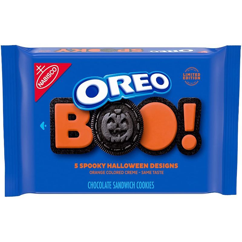 Photo 1 of BEST BY JAN 29 2022
SOLD AS IS/NO REFUNDS/NO RETURNS
OREO Orange Creme Chocolate Sandwich Halloween Cookies, 5 Halloween Cookie Designs, 3 Pack