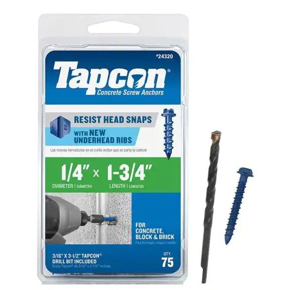 Photo 1 of 
Tapcon
1/4 in. x 1-3/4 in. Hex-Washer-Head Concrete Anchors (75-Pack)