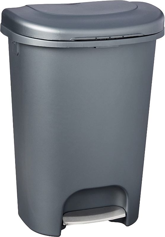 Photo 1 of **PARTS ONLY**
Rubbermaid Classic 13 Gallon Premium Step-On Trash Can with Lid and Stainless-Steel Pedal, Gunmetal Blue Waste Bin for Kitchen, NEW Premium Step-On
