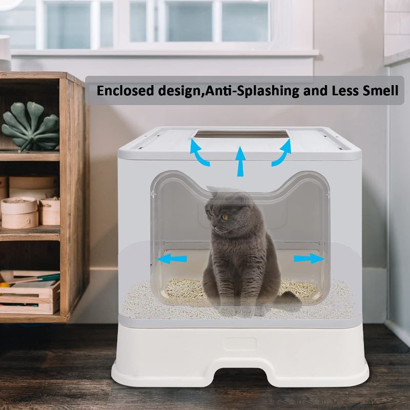Photo 1 of **SLIGHTLY DIFFERENT FROM STOCK PHOTO & INCOMPLETE**
Foldable Cat Litter Box with Lid, Enclosed Cat Potty, Top Entry Anti-Splashing Cat Toilet, Easy to Clean Including Cat Litter Scoop, Grey/White
