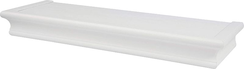 Photo 1 of **DAMAGED**
HIGH & MIGHTY 515604 Decorative 18" Floating Shelf Holds up to 15lbs, Easy Tool-Free Dry Wall Installation, Beveled, Retail Packaging, White
