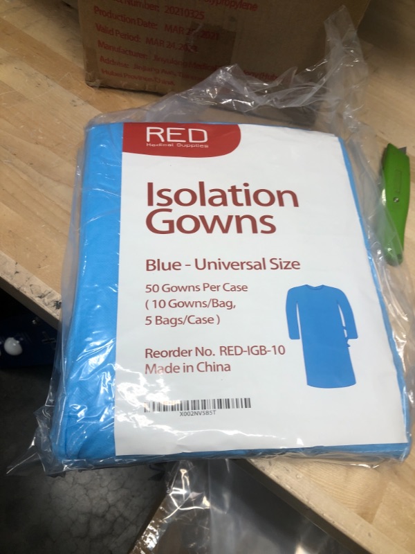 Photo 2 of **DIFFERENT FROM STOCK PHOTO**
Universal Size Blue Disposable Isolation Gowns Pack of 15, 50-Pack