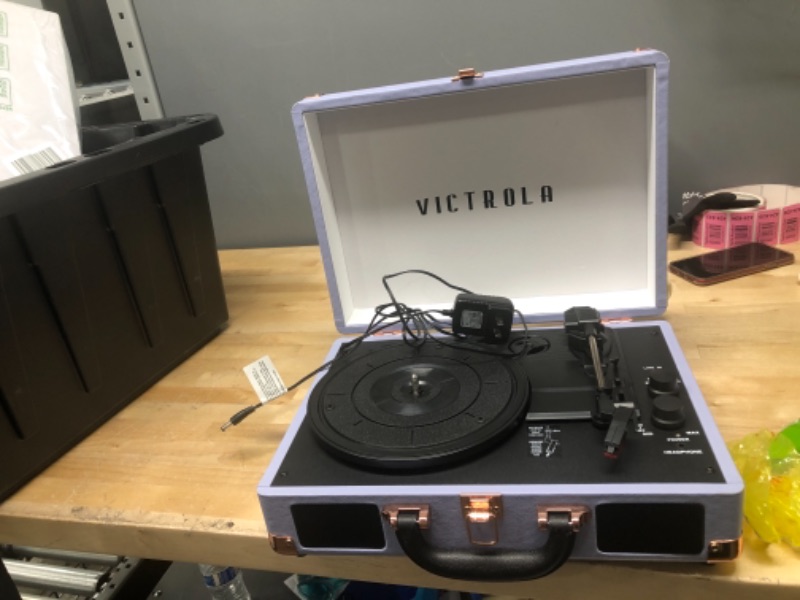 Photo 2 of **PARTS ONLY** NOT FUNCTIONAL
Victrola Vintage 3-Speed Bluetooth Portable Suitcase Record Player with Built-in Speakers | Upgraded Turntable Audio Sound| Includes Extra Stylus | Lavender