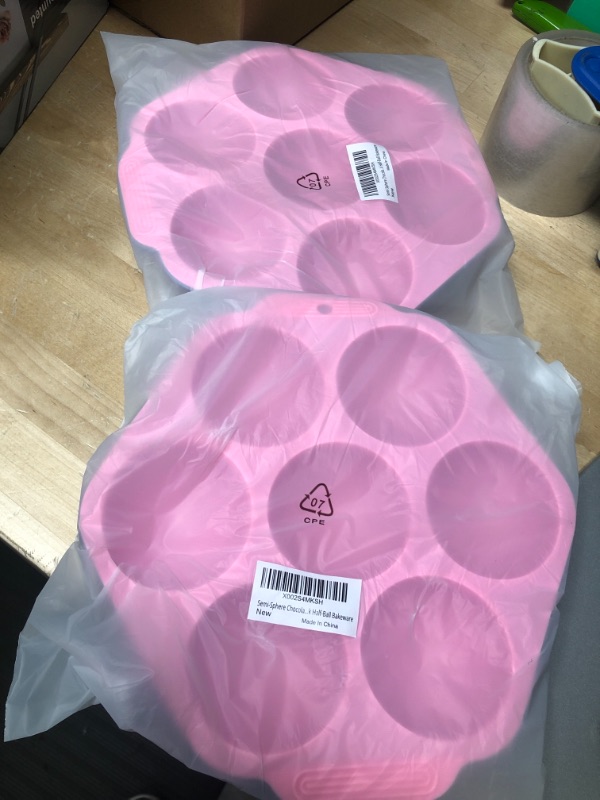 Photo 2 of **SET OF 2**
HIPIER Large round Shape Semi Sphere Silicone Cake Mold 7 Holes Baking Mold for Making Hot Chocolate Bomb Jelly Pudding Soap, Pink/Brown/Blue
