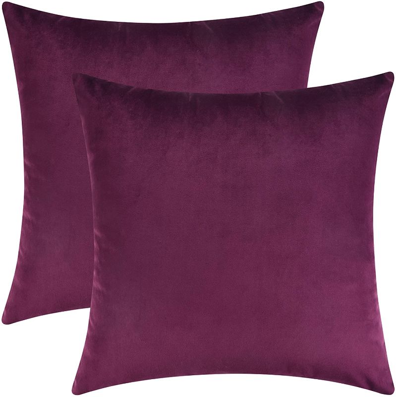 Photo 1 of **SET OF 2**
Cozy Velvet Square Decorative Throw Pillow Covers for Couch and Bed, Plum, 18 x 18 Inches, 2-pack
