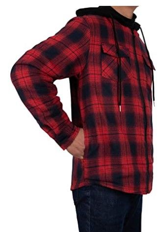 Photo 1 of ZENTHACE Men's Sherpa Lined Full Zip Hooded Plaid Shirt Jacket, Large
