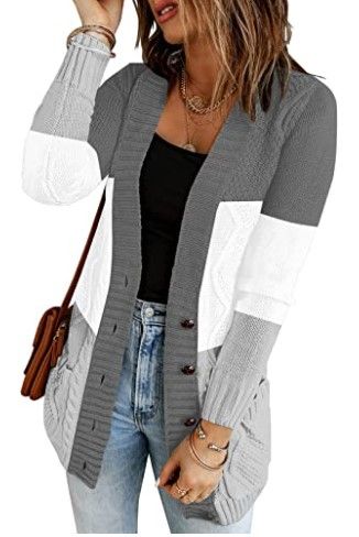 Photo 1 of luvamia Womens Long Sleeve Open Front Buttons Cable Knit Pockets Sweater Cardigan, XXL
