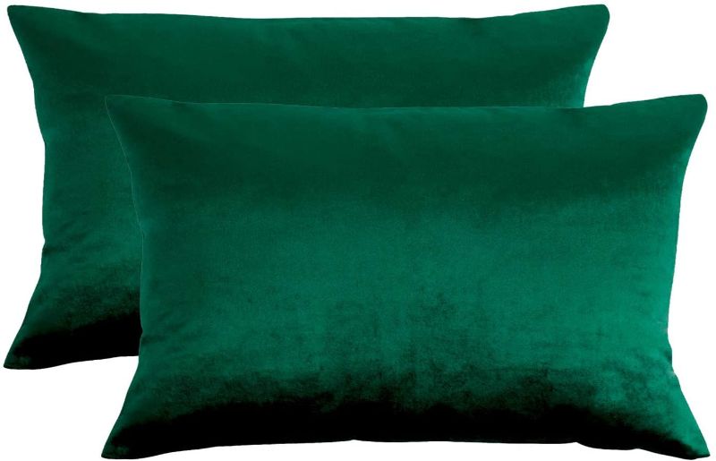 Photo 1 of **SET OF 2**
Essencea Velvet Throw Pillow/Cushion Covers Set of 2 Solid Color Decorative European Shams Soft Square Pillowcases with Hidden Zipper for Sofa | Bedroom | Living Room | Car (12x18 Inch, Green)
