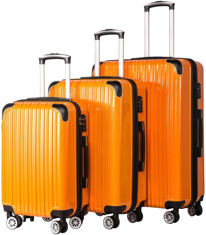 Photo 1 of Coolife Luggage Expandable 3 Piece Sets PC+ABS Spinner Suitcase 20 inch 24 inch 28 inch (orange)
