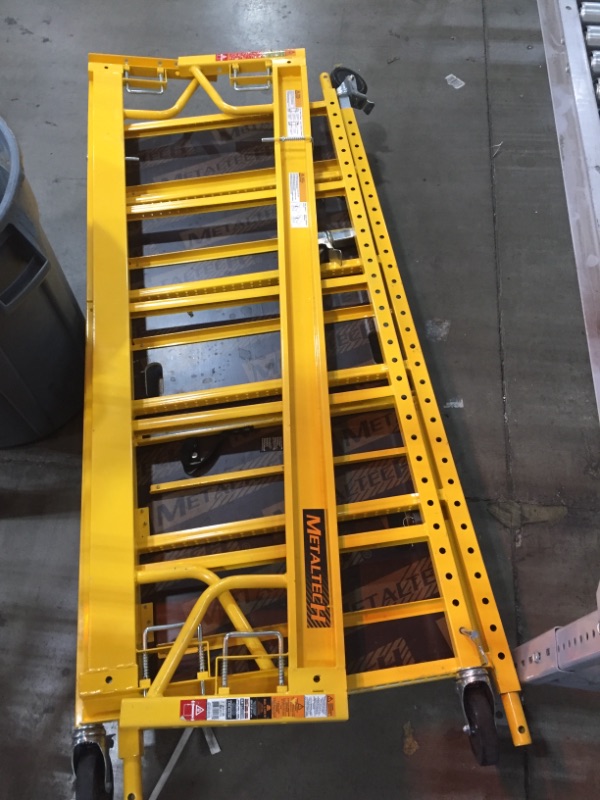 Photo 4 of *** MINOR SCRATCHES*** MISSING HARDWARE***MetalTech Safeclimb 6 Ft. W X 6.25 Ft. H X 2.5 Ft. D Steel Baker Style Scaffold Rolling Platform, 1,100 Lbs. Load Capacity 
