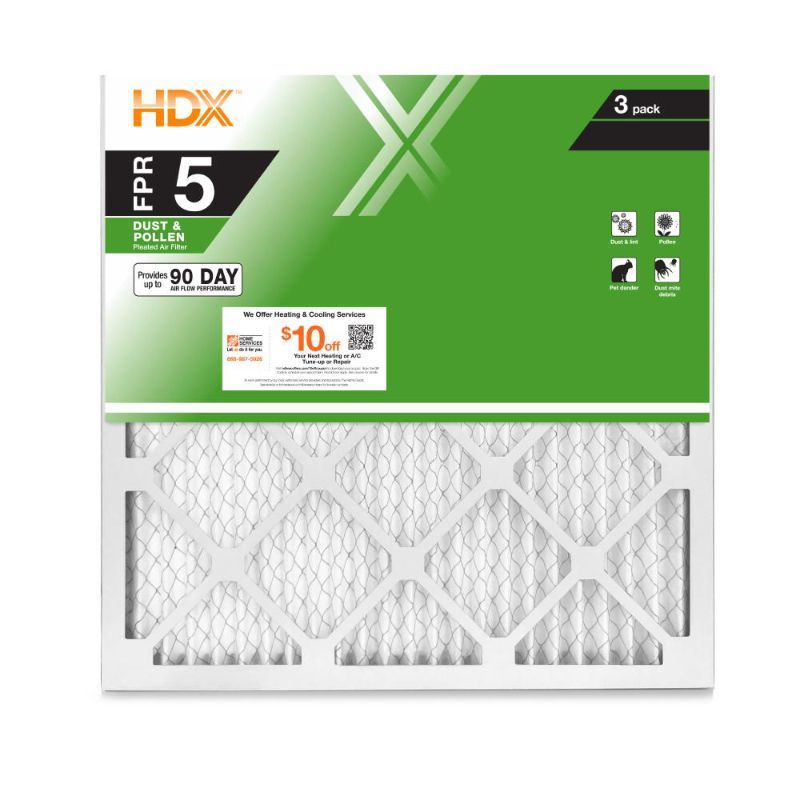 Photo 1 of 2 sets HDX 22 X 22 X 1 Standard Pleated Air Filter FPR 5 (3-Pack)
