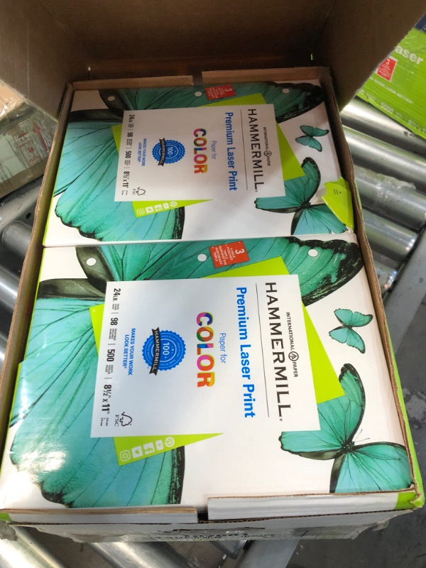 Photo 1 of Hammermill Printer Paper, Premium Laser Print 24 lb, 3 Hole - 10 Ream (5,000 Sheets) - 98 Bright, Made in the USA, 107681C
