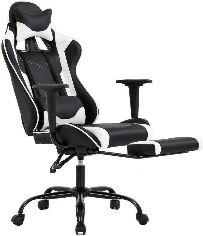 Photo 1 of Gaming Chair with Footrest, Ergonomic Office Chair, Adjustable Swivel Leather Desk Chair, Reclining High Back Computer Chair with Lumbar Support and Headrest, Racing Style Video Gamer Chair
