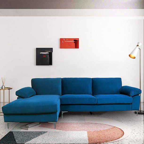 Photo 1 of *** SIMILAR TO PHOTO BOX 1 OF 2  *** Sectional Couch Left-Hand Facing, L-Shaped Couch for Family Living Room, Modern Large Velvet Sectional Sofa with an Extra-Wide Chaise Lounge (Navy Blue)
