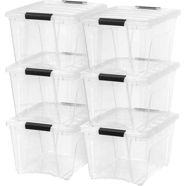 Photo 1 of **** MISSING LID *** IRIS USA TB-28 Stack & Pull Box, 31.75 Quart, Clear, 6 Pack
