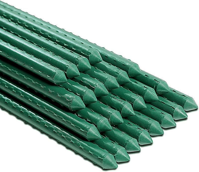 Photo 1 of ***SOME STICKS HAVE BEND*** Ativia 5FT 25PCS Garden Stakes Plant Support, Steel Tube & Plastic Coated Sturdy Metal Sticks Plants Supporter for Gardening Tomato Cucumber Strawberry Bean Tree Vegetables (25 Pack-60 Inches, Green)
