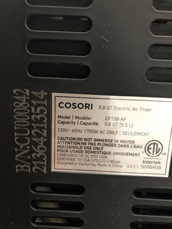 Photo 3 of Cosori CP158-AF Air Fryer 5.8QT
