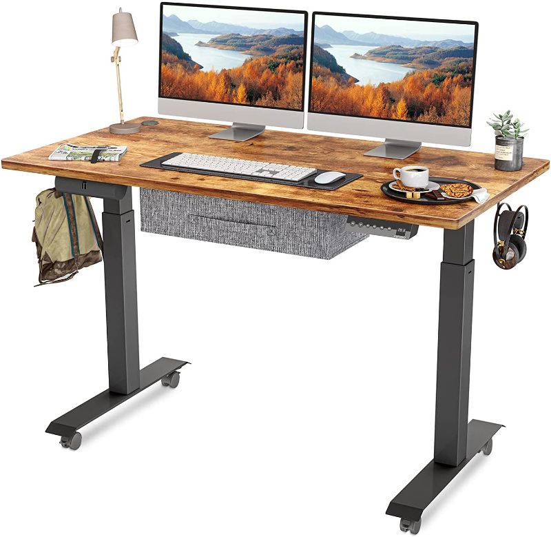 Photo 1 of FEZIBO Standing Desk with Drawer, Adjustable Height Electric Stand up Desk, 48 x 24 Inches Sit Stand Home Office Desk