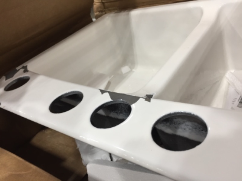 Photo 3 of   Deerfield Undermount Cast Iron 33 in. 5-Hole Double Bowl Kitchen Sink in White(coating lifting)