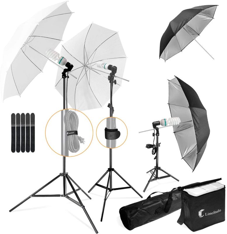 Photo 1 of LimoStudio, 700W Output Lighting Series, LMS103, Soft Continuous Lighting Kit for White and Black Umbrella Reflector with Accessory and Carry Bag
