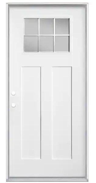 Photo 1 of 36 in. x 80 in. Craftsman 6 Lite Right-Hand Inswing Primed Smooth Fiberglass Prehung Front Door with No Brickmold
