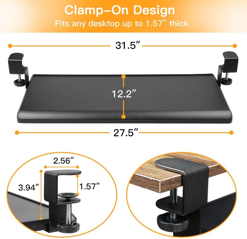 Photo 1 of **missing C Clamp* HUANUO Keyboard Tray Under Desk with C Clamp-Large Size, Steady Slide Keyboard Stand, No Screw into Desk, Perfect for Home or Office
