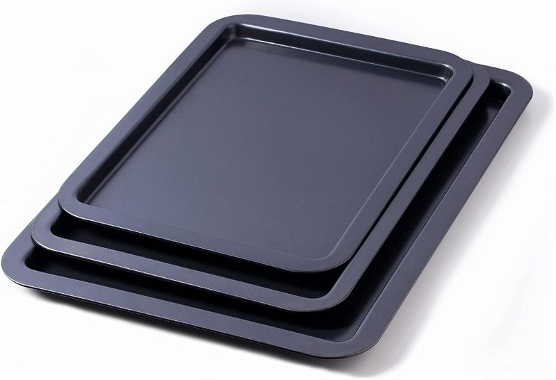 Photo 1 of (DENTED 19" BOTH ENDS)Amazqi Baking Cookie Sheet Nonstick - 3 Piece Bakeware Set - Non Toxic PFOA & PFOS Free Easy Clean Baking Pan - Dishwasher Safe Thick Heavy Duty Carbon Steel (15/17/19In)
