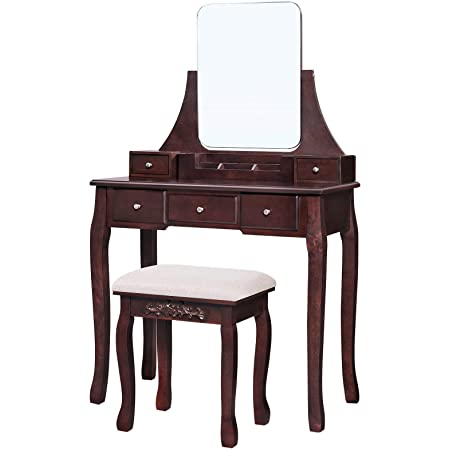 Photo 1 of (CRACKED TABLE EDGES/CORNER; SCRATCHED)
VASAGLE Makeup Vanity Set with Large Frameless Mirror, Makeup Dressing Table Set for Bedroom, Bathroom, 5 Drawers and 1 Removable Storage Box, Cushioned Stool, Brown URDT25BR
