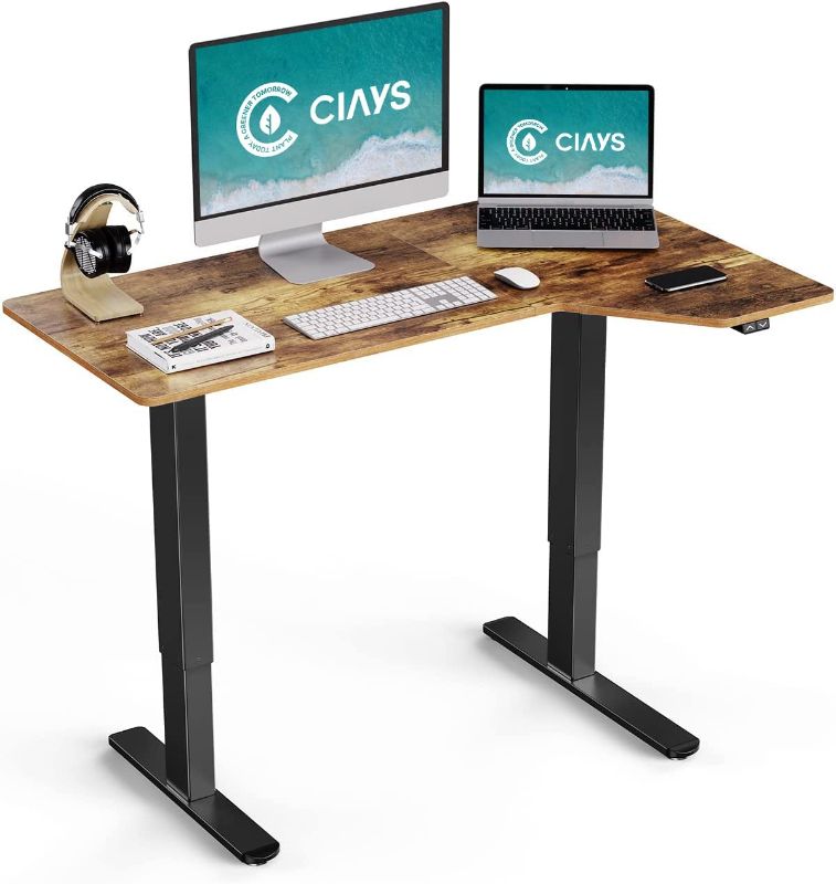 Photo 1 of Ciays 55" Electric Standing Desk, Height Adjustable Desk, Large L-Shape Standing Desk for Home Working, 55 x 34 inch Sit Stand Desk, Computer Workstation with Rustic (TZED2)
