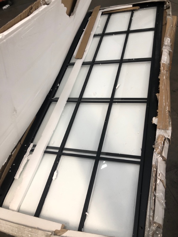 Photo 1 of *MISSING manual and hardware*
DIYHD TSD01 30x80" Black Framed Clear Glass Sliding Barn Door Slab, Tempered Assembled Prehung Glass Door Panel
