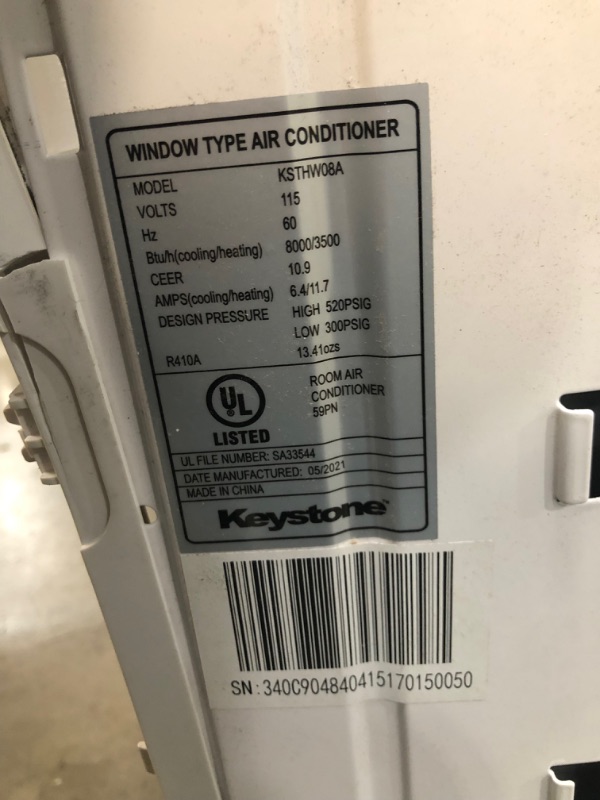 Photo 8 of *USED*
*selling for PARTS*
*SEE last pictures for damage*
Keystone Capability 8,000 115V Window Wall Air Conditioner | 3,500 BTU Supplemental Heating | Sleep Mode | 24H Timer | AC for Rooms up to 350 Sq. Ft | KSTHW08A, 8000, White
