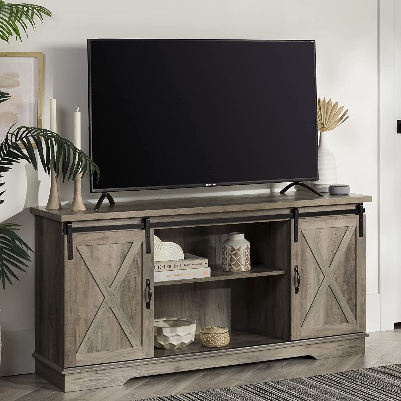 Photo 1 of *MISSING manual*
Walker Edison Richmond Modern Farmhouse Sliding Barn Door TV Stand for TVs up to 65 Inches, 58 Inch, Grey Wash
