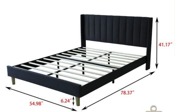 Photo 1 of *MISSING manual*
Upholstered Platform Bed Frame Full Size with Headboard, Mattress Foundation/ Strong Wooden Slats Support/No Box Spring Needed/ Easy Assembly, Dark Grey
