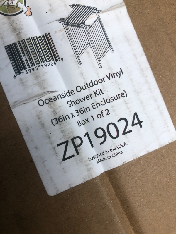 Photo 3 of *box 1 of 2, NOT COMPLETE*
Zippity Outdoor Products ZP19024 Oceanside Vinyl Shower Kit Enclosure (2 Box Unit), 36" x 36" x 93"/61-5/8" x 88.75", White
