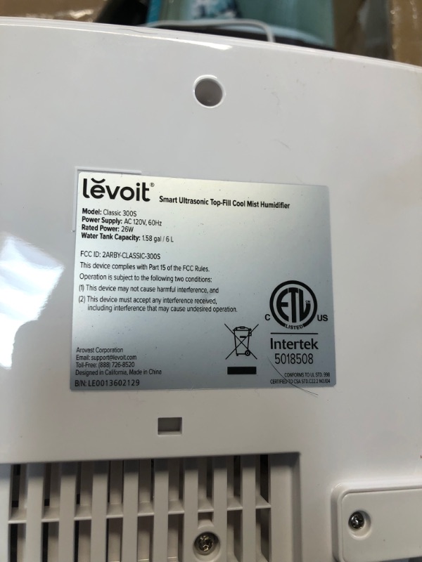 Photo 5 of *USED*
LEVOIT Humidifiers for Bedroom Large Room Home, Smart Wifi Alexa Control, 6L Top Fill Cool Mist for Baby and Plants, Ultrasonic, Essential Oil Diffuser, Customized Humidity, Night Light, Quiet, Gray
