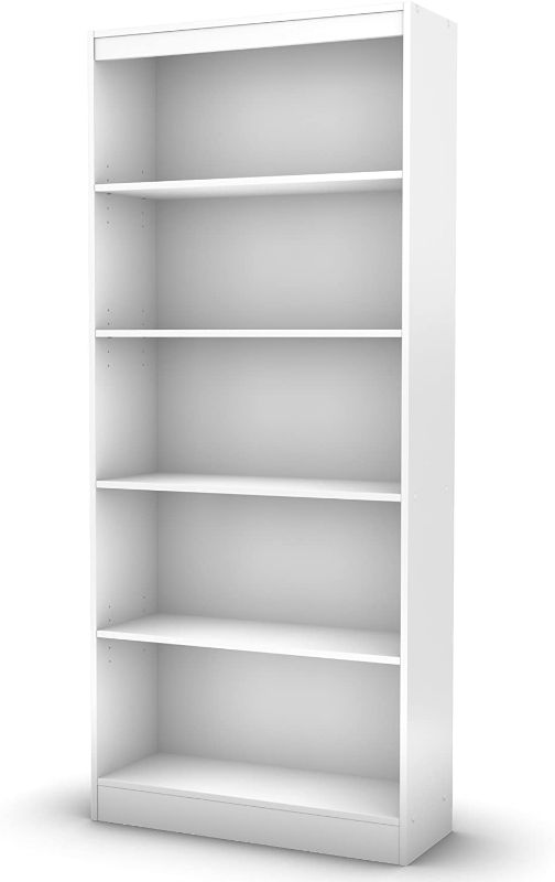 Photo 1 of *SEE last pictures for damage*
*MISSING manual*
South Shore Axess 5-Shelf Bookcase - White, 11.5"D x 28"W x 68.75"H

