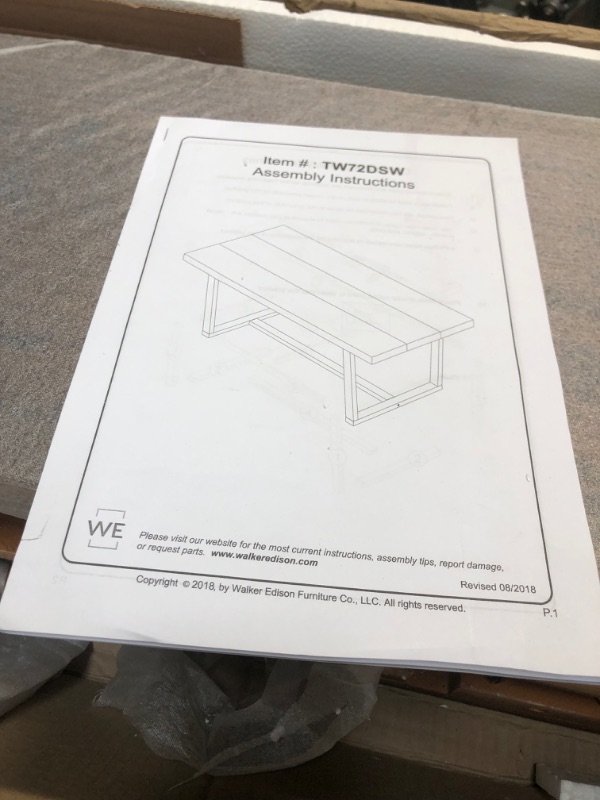 Photo 3 of *SEE last picture for damage*
*MISSING hardware*
Walker Edison Andre Modern Solid Wood Dining Table, 72 Inch, Mahogany
