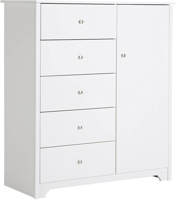 Photo 1 of ***MISSING OTHER BOX(S)*** South Shore Vito Door Chest with 5 Drawers and Adjustable Shelves, Pure White, 19.5"D x 47"W x 48.75"H

