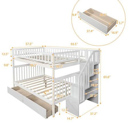 Photo 1 of *box 2 of 3, NOT COMPLETE*
Harper&Bright Designs White Full Over Full Bunk Bed with 2-Drawers and Storage Shelves
