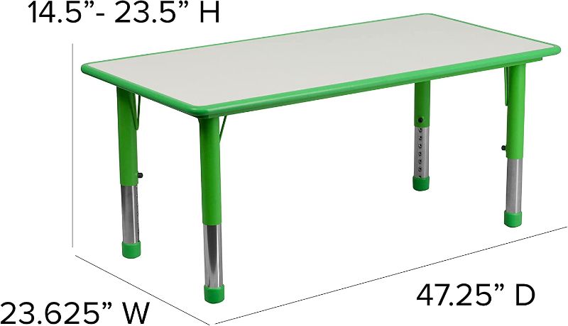 Photo 1 of *table top ONLY*
Flash Furniture 23.625''W x 47.25''L Rectangular Green Plastic Height Adjustable Activity Table with Grey Top
